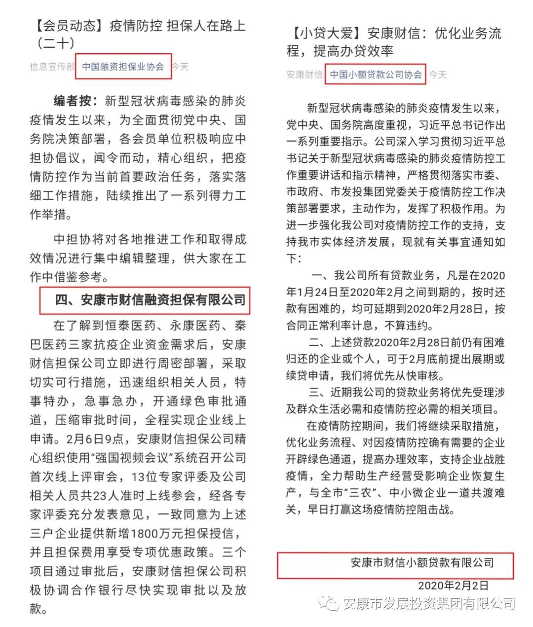 市财信担保、小贷公司双方获得国家 行业协会肯定