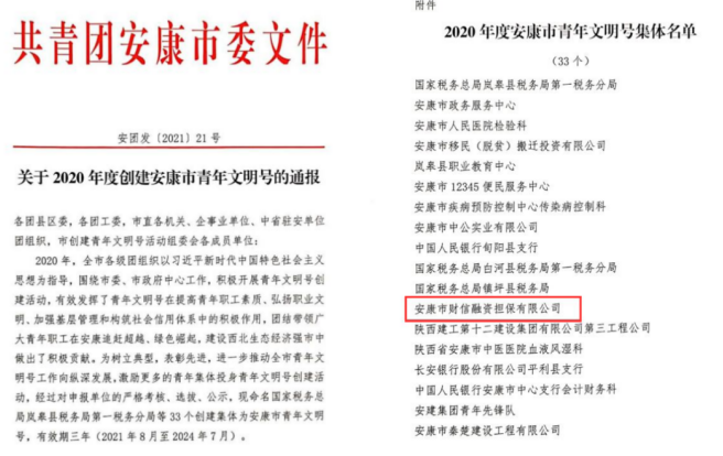 【要闻】以三个“聚焦” 打造“三型”青年 ——财信担保公司荣获2020年度“安康市青年文明号集体”称号